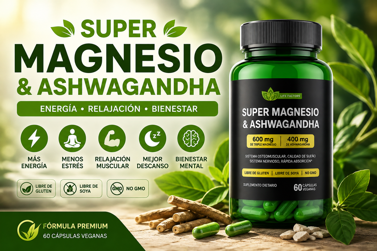 💚✨ SUPER MAGNESIO & ASHWAGANDHA X 60 CÁPSULAS 🌿⚡