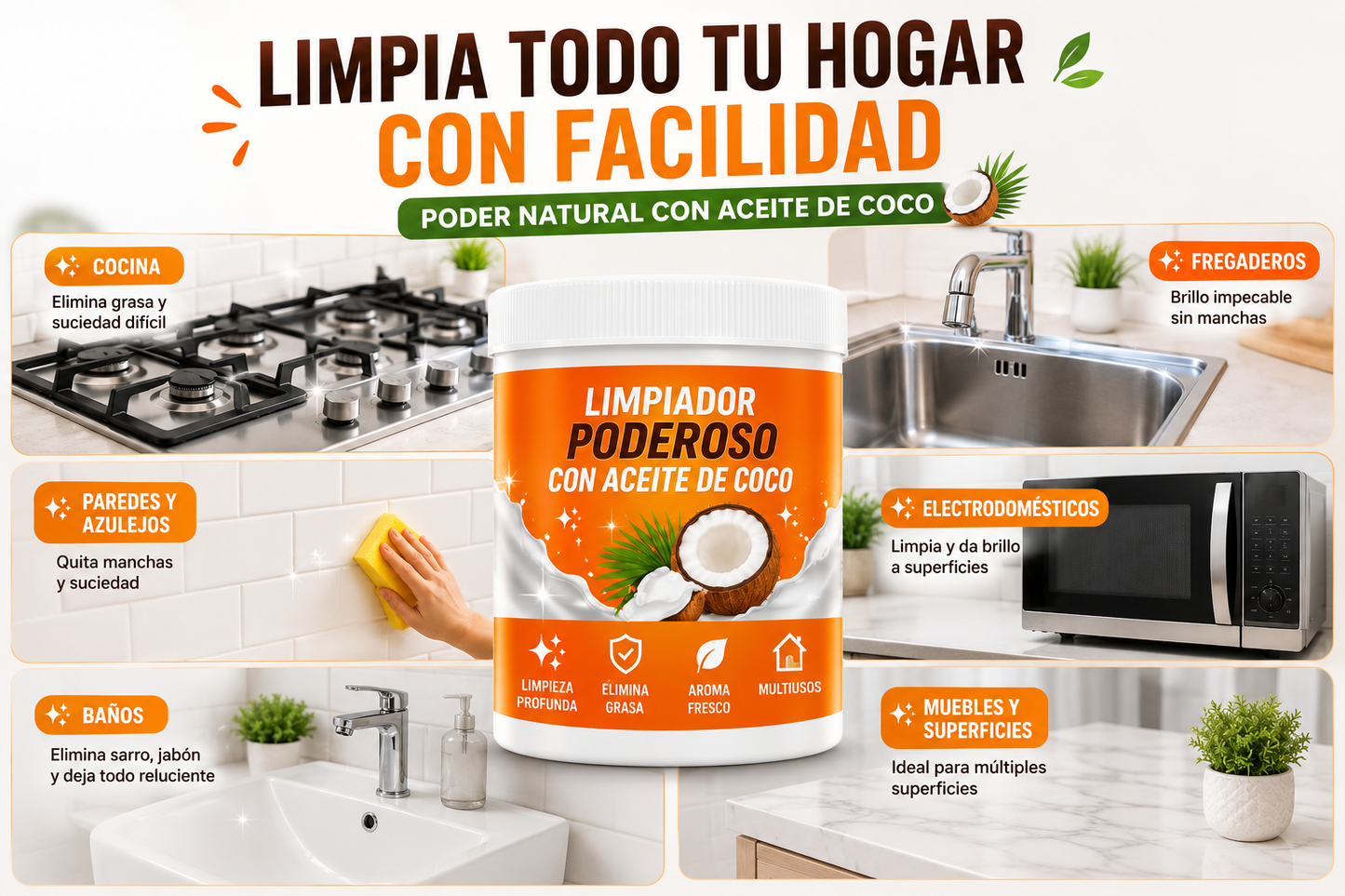 🥥✨ LIMPIADOR PODEROSO CON ACEITE DE COCO ✨🧽